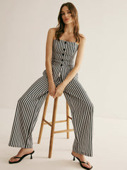 Pinstripe Button Strapless Pants Set