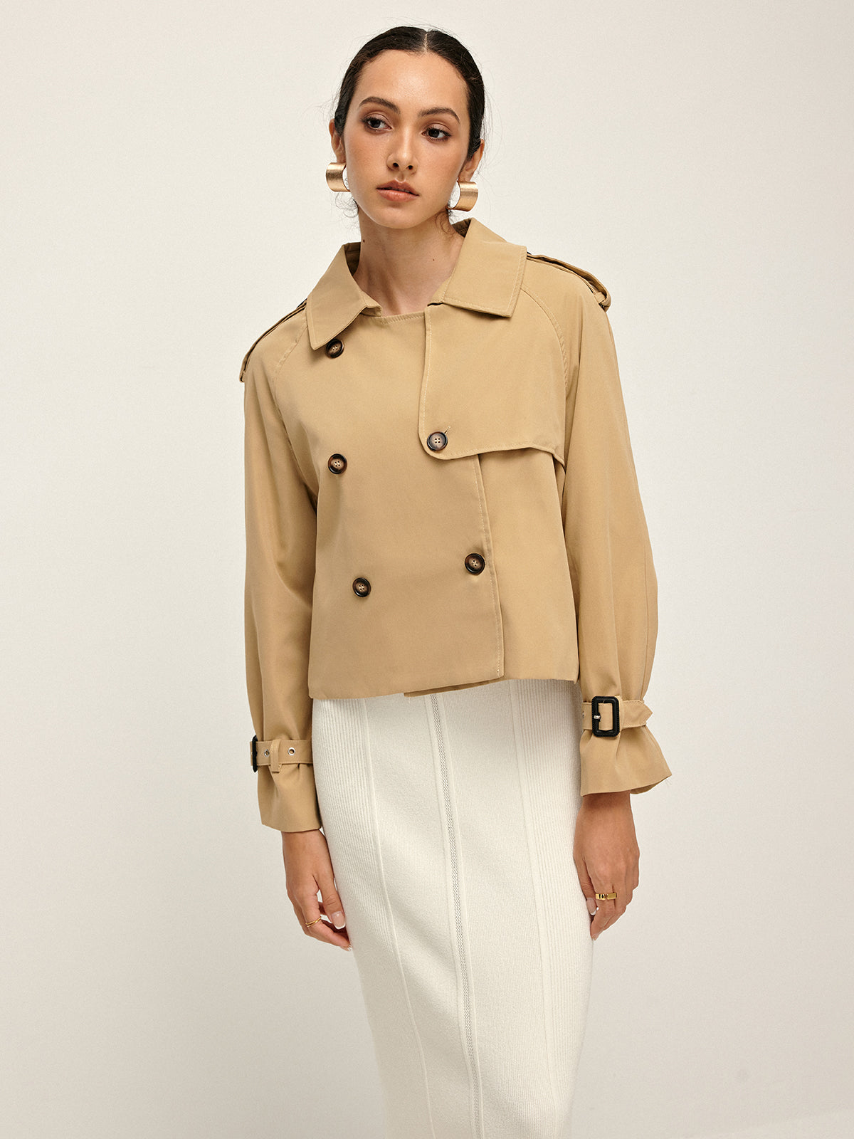 Breasted Lapel Trench Coat