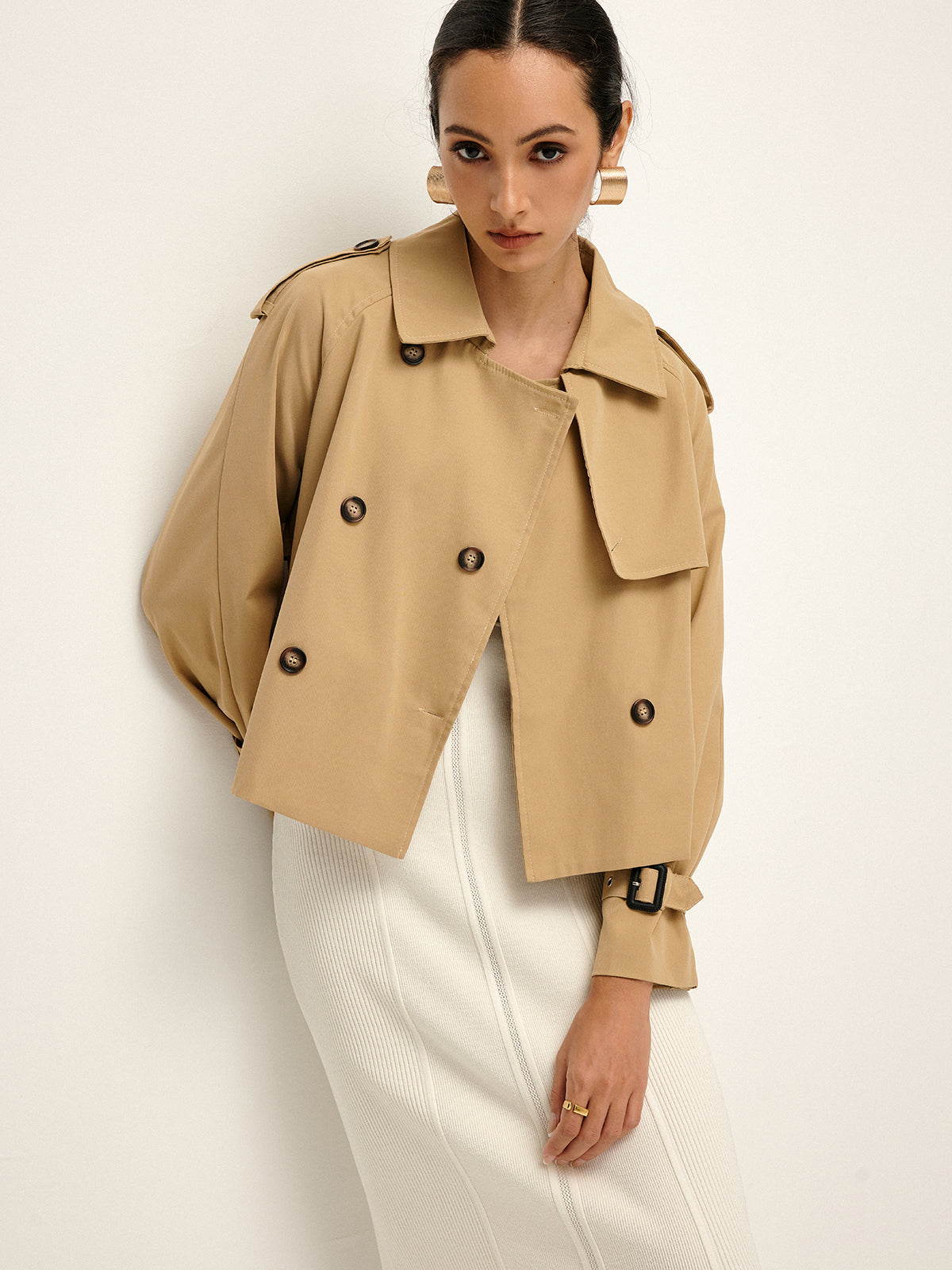 Breasted Lapel Trench Coat