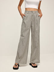 Pinstripe High-Waist Long Pants