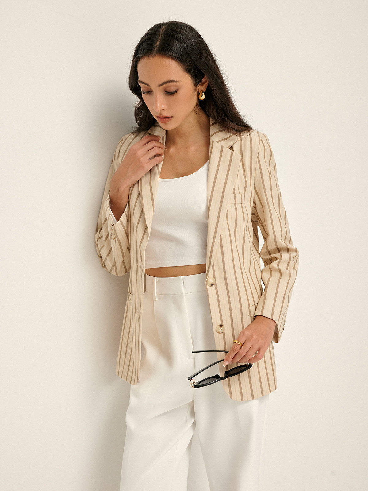 Lapel Button Pinstripe Blazer