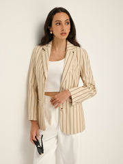 Lapel Button Pinstripe Blazer