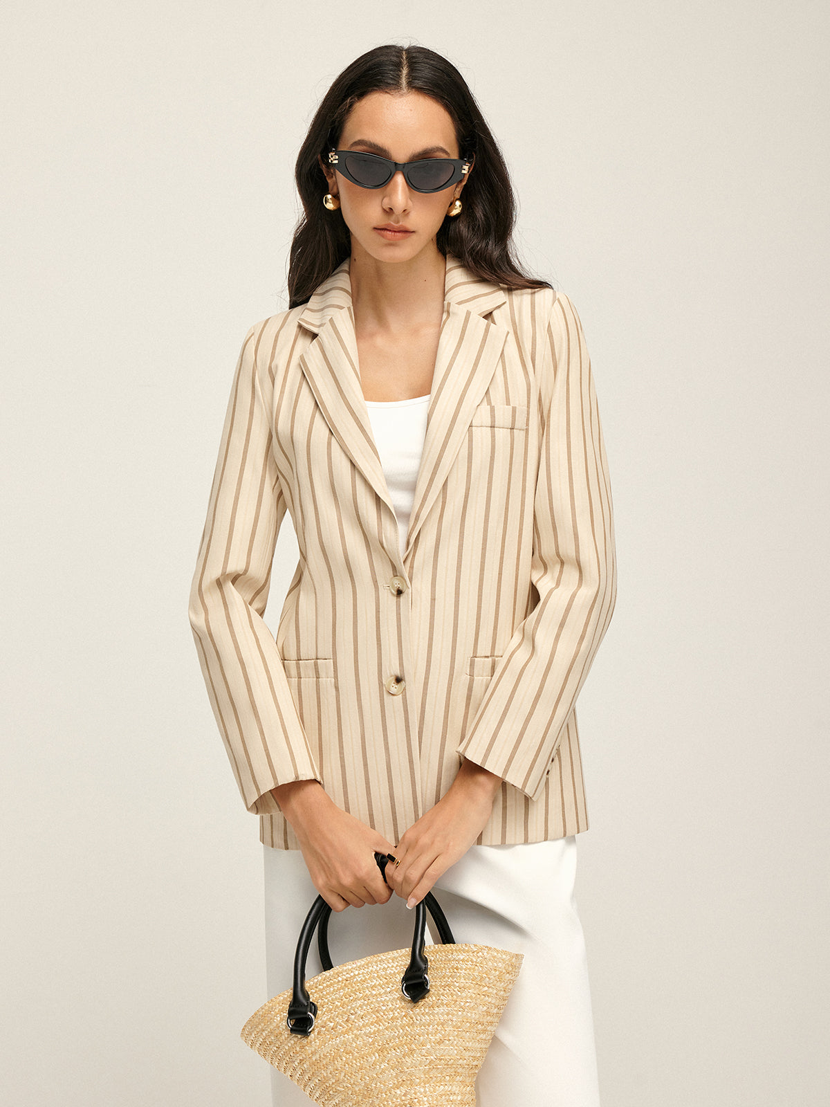 Lapel Button Pinstripe Blazer