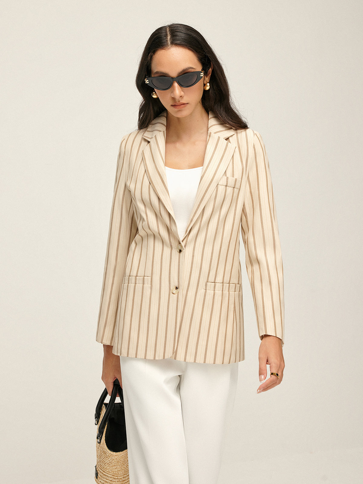 Lapel Button Pinstripe Blazer