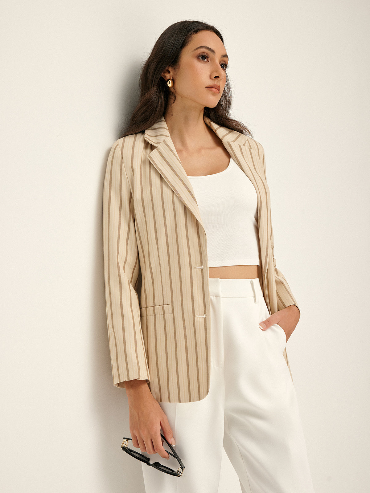 Lapel Button Pinstripe Blazer