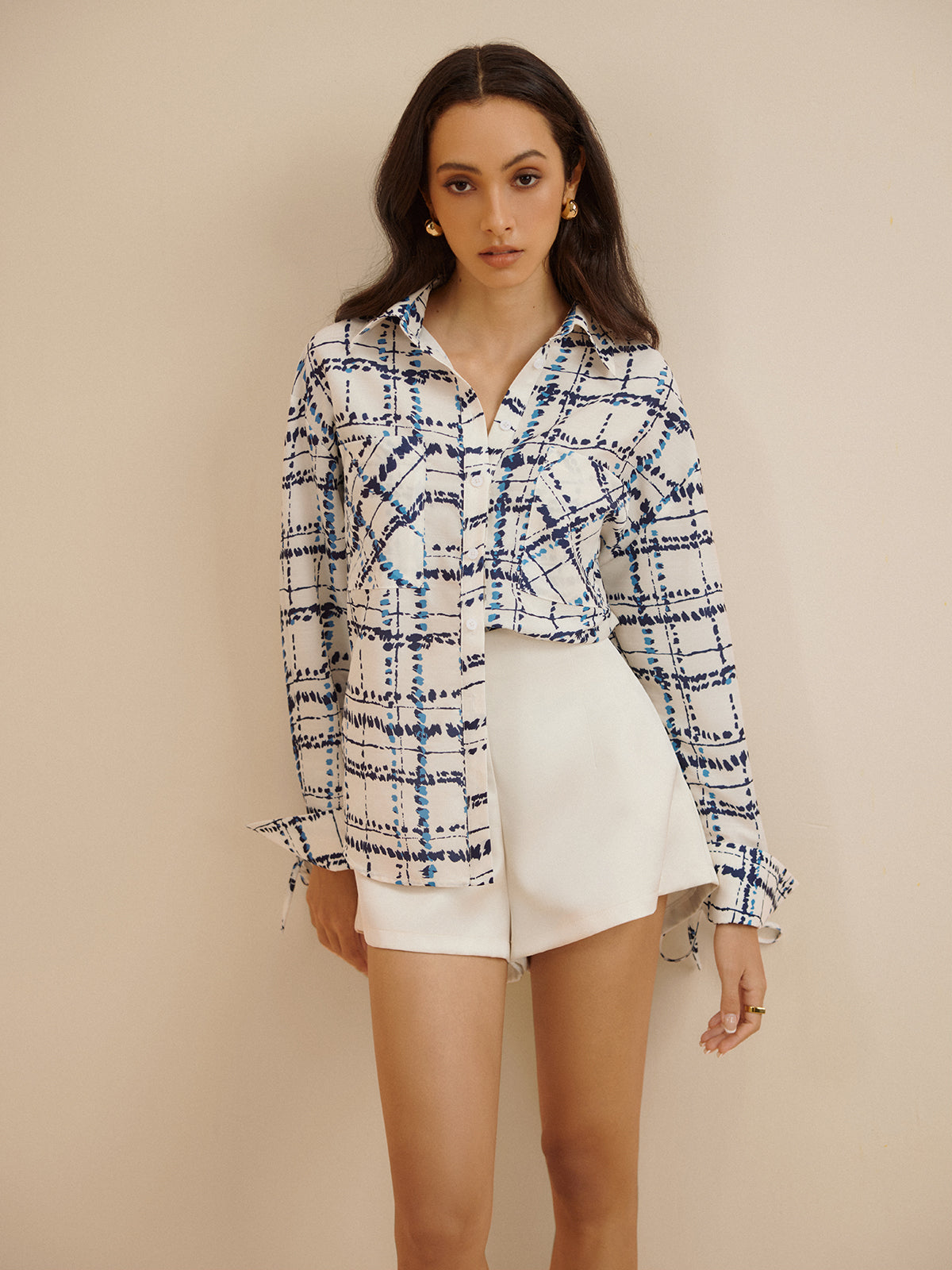 Lapel Plaid Printed Pockets Shirt