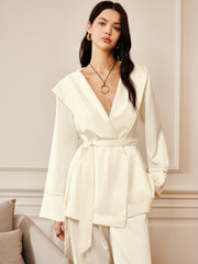 Satin Solid Hood Belted Shirt