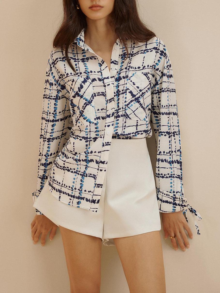 Lapel Plaid Printed Pockets Shirt