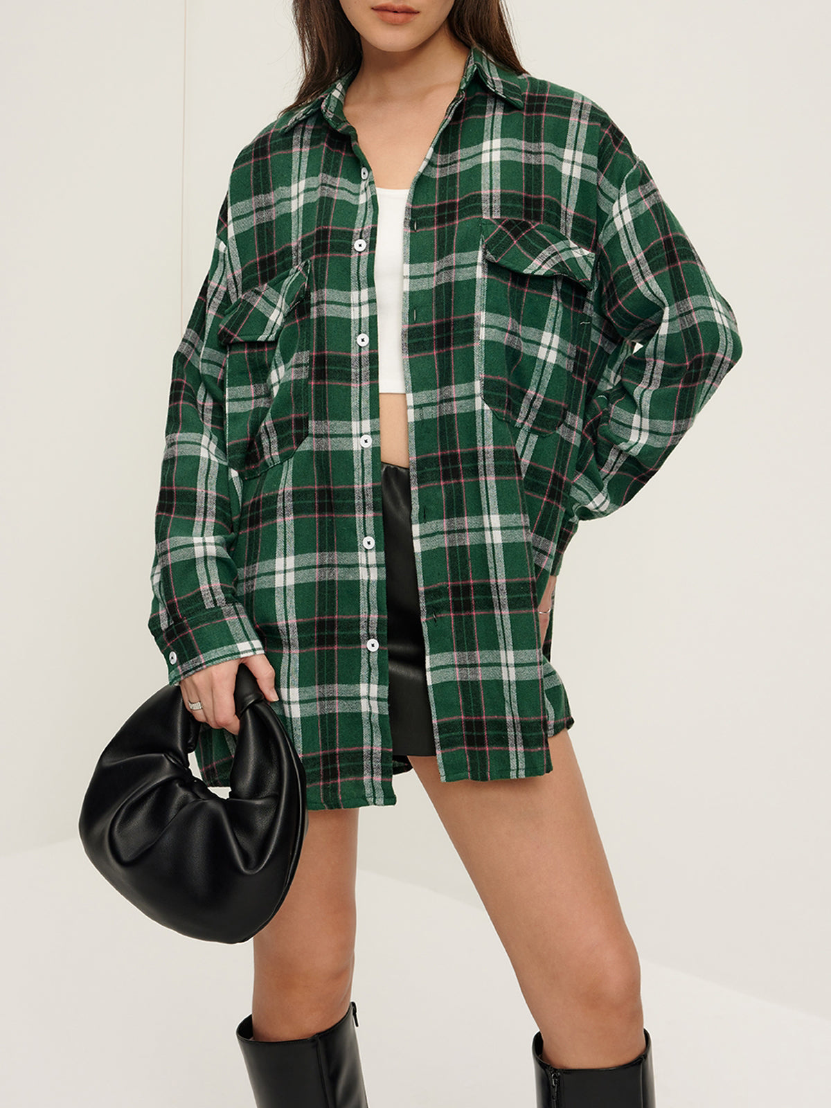 Retro Plaid Lapel Pockets Shirt