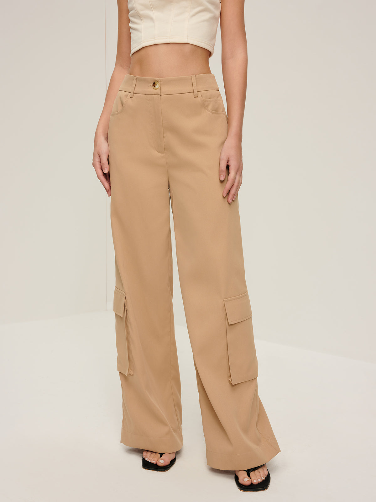 Flap Pockets Wide-Leg Pants