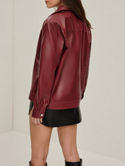 Lapel Zipper Faux Leather Jacket