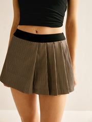 Patchwork Plaid Pleated Shorts