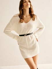 Wool-Blend V-Neck Sweater Dress Without Belt