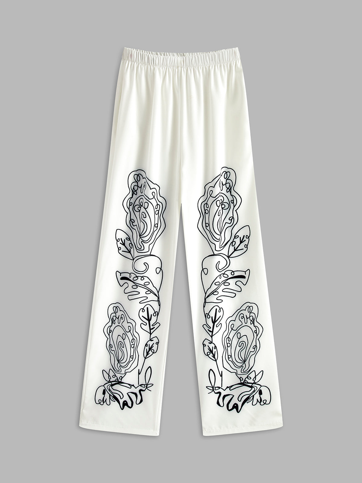 Lapel Printed Elastic Waist Pants Set