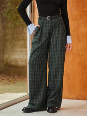 Vintage Plaid Belted Wide-Leg Pants