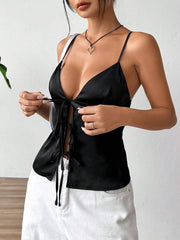 Tie Front Satin Cami Top