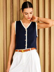 Contrast Binding Golden Button Sweater Vest