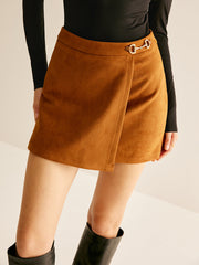 Metal-Detail Suede Mini Skirt