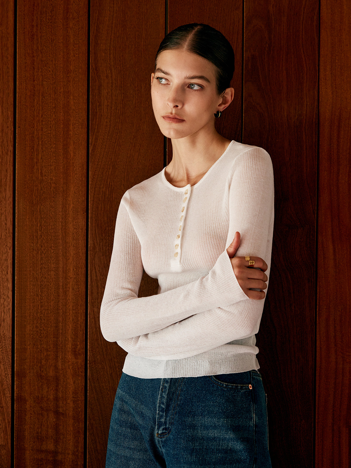 Button Thin Cozy Knit Top