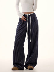 Pinstripe Drawstring Wide Leg Pants