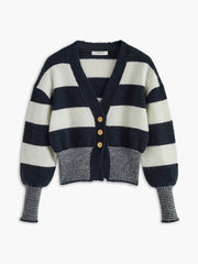 Wool-Blend Striped Cinched Cardigan