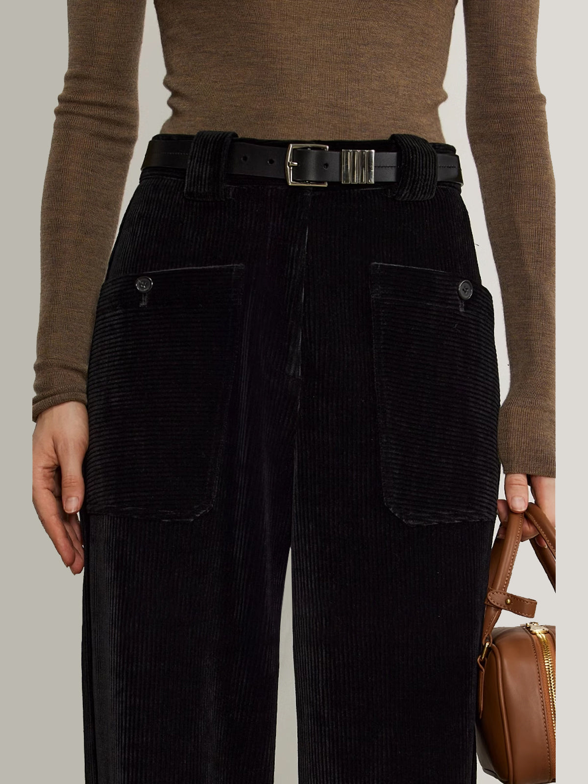 Corduroy Draped Pants Without Belt