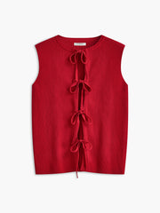 Ribbed Tie Neck Sweater Vest