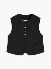 Crew Neck Irregular-Button Vest