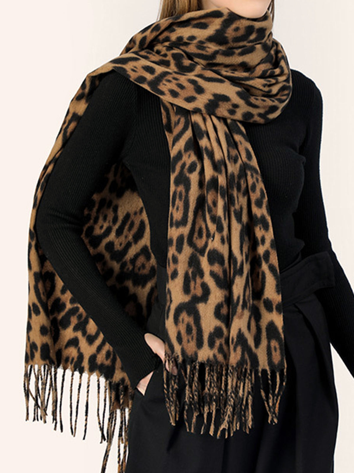 Leopard Printed Tassel Warm Scarf