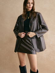 Pockets Faux Leather Blazer