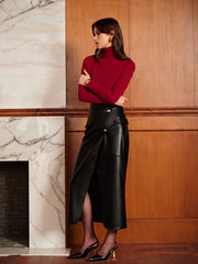 Slit PU Leather Straight Skirt