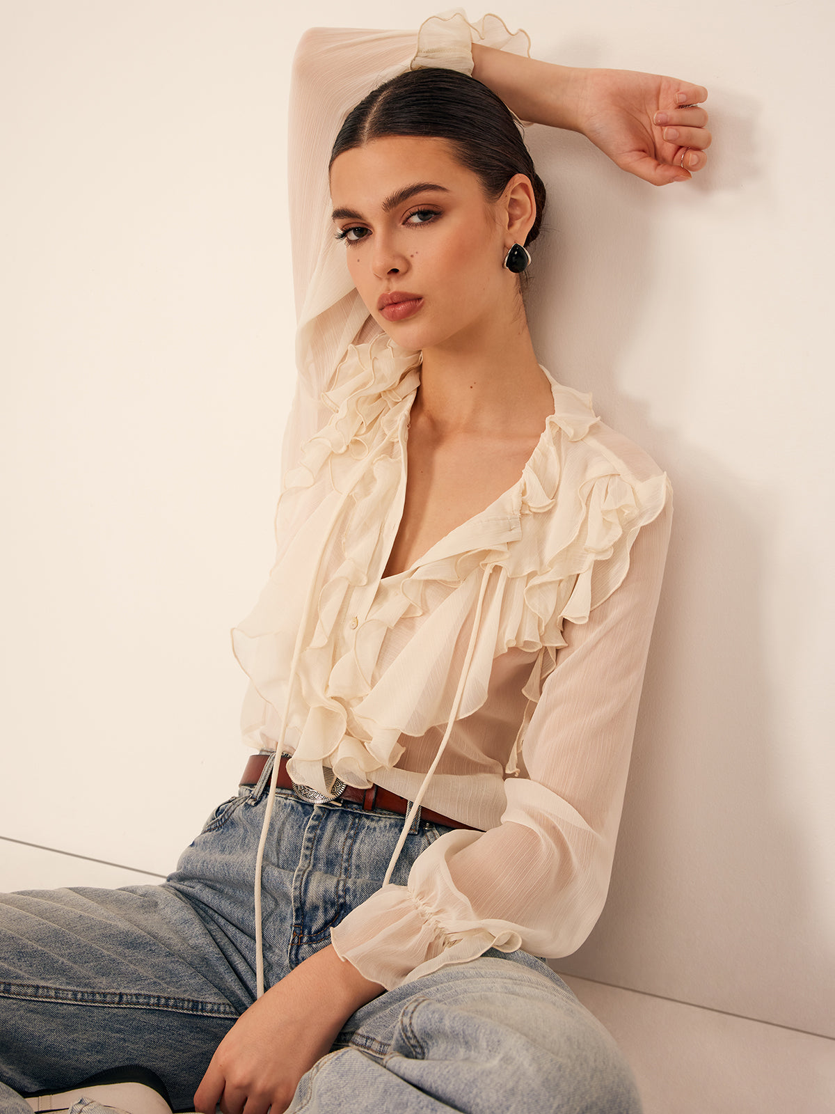 Ruffle Chiffon Breasted Thin Shirt