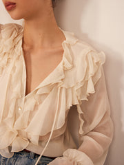 Ruffle Chiffon Breasted Thin Shirt