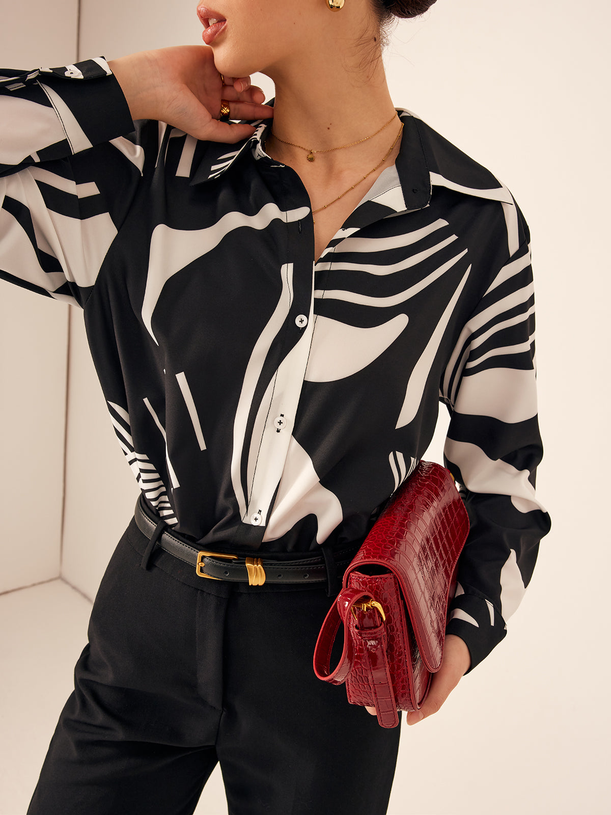 Zebra Printed Button-Down Collar Shirt