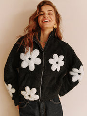 Floral Zipper Fleece Jacket