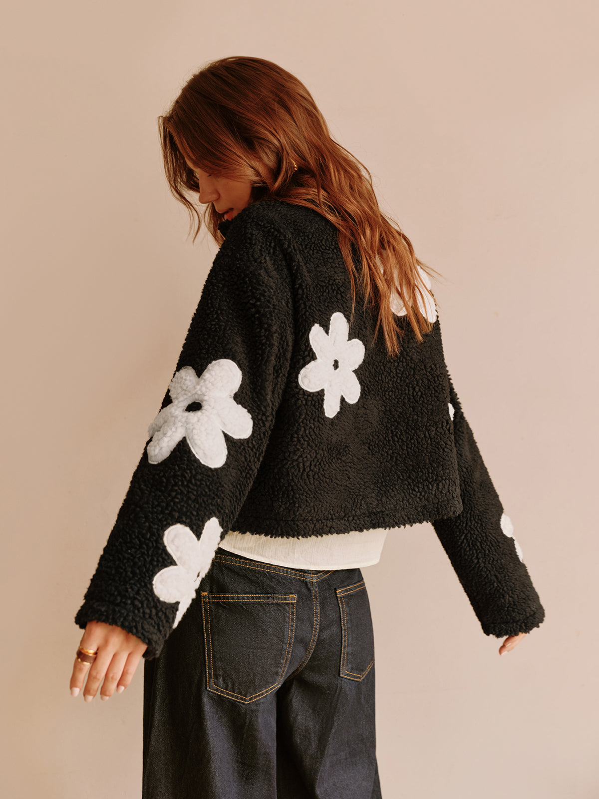 Floral Zipper Fleece Jacket