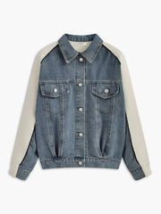 Denim Panel Knit Lapel Outerwear