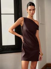 Asymmetrical Cold-Shoulder PU Leather Dress