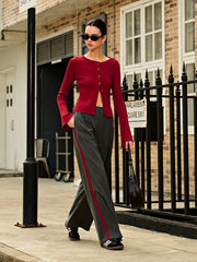 Contrast Piping Pinstripe Pants