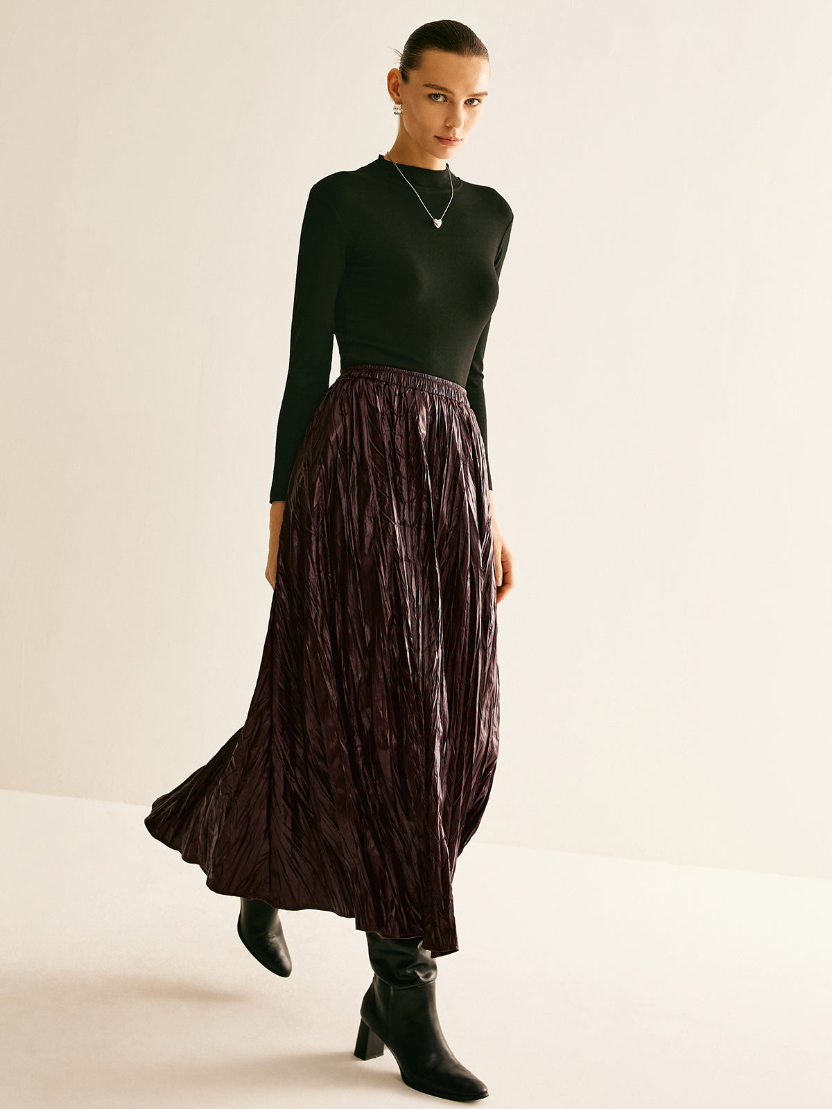 Elastic Waist Faux Leather Skirt