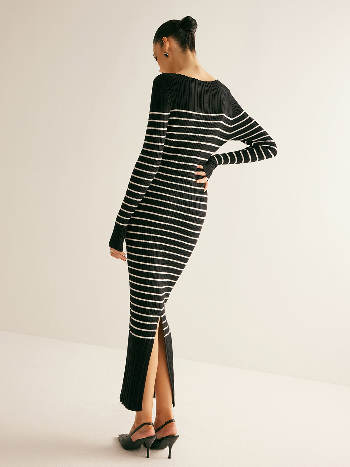 Ribbed Striped Panel Sweater Dress