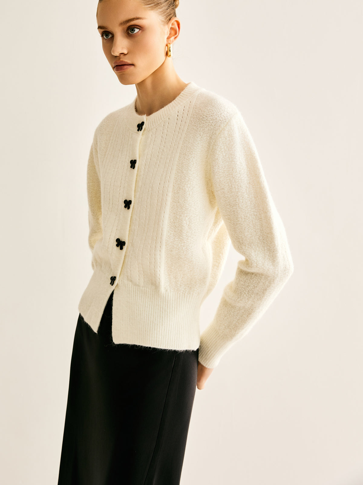 Bow Button Panel Cardigan