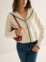 Sailor-Collar Contrast-Trim Button Cardigan