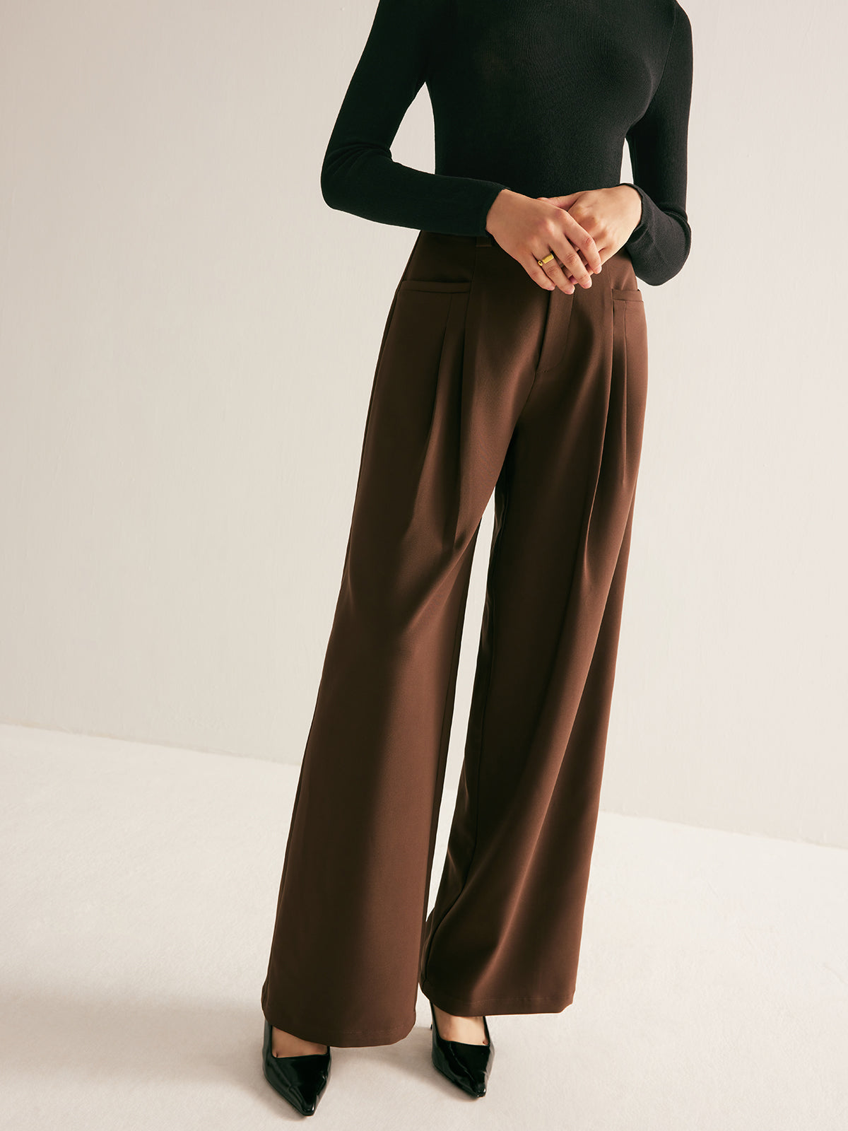 Casual Pleated Mid Waist Pants