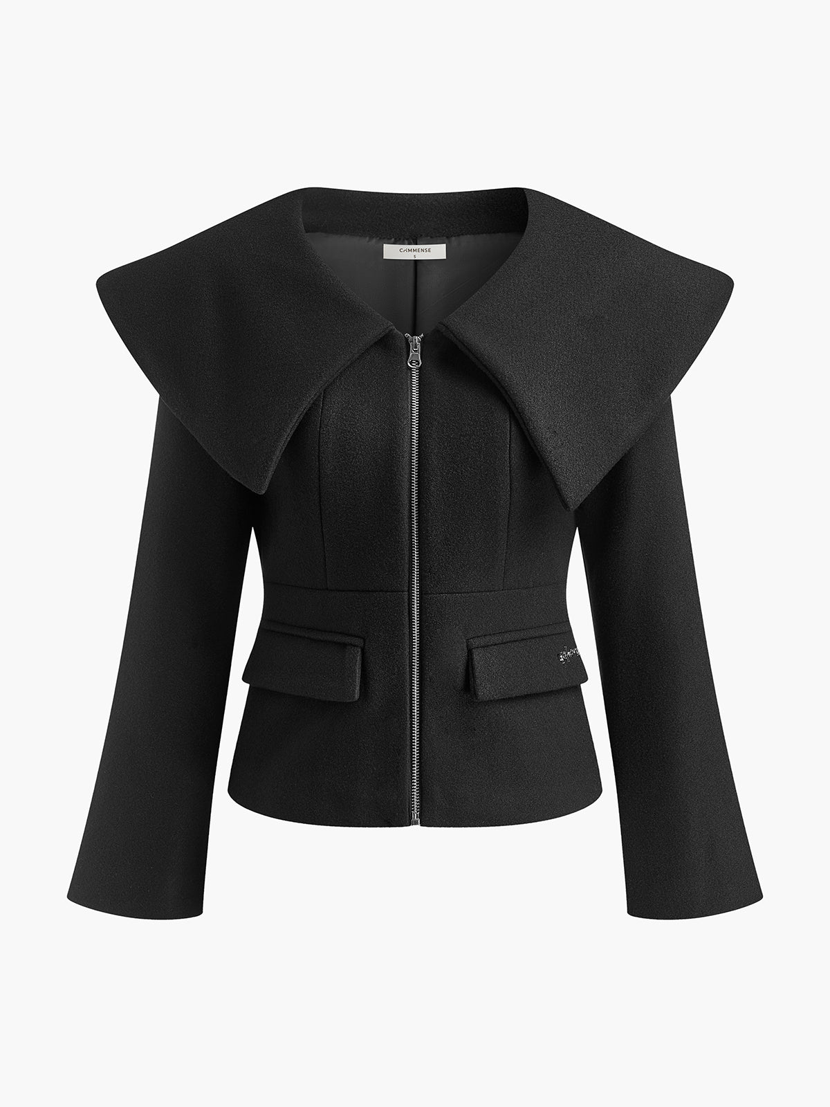 Oversized-Collar Slim Zipper Blazer