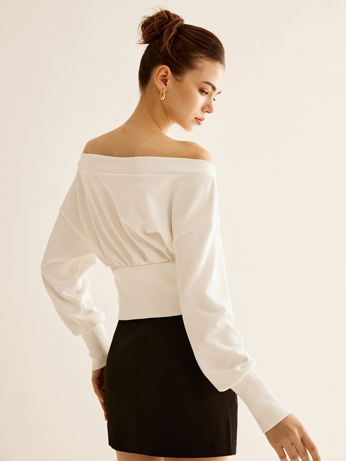 Straight Shoulder Cinched Sweatshirt