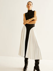 Sleeveless Color Block Pleated Dress