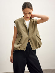 Double Zip Button Loose Vest