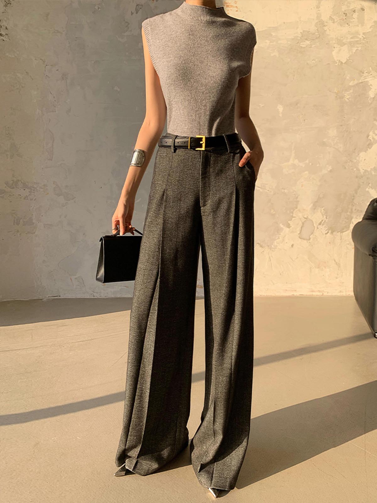 High Waist Pleated Pants Without Belt