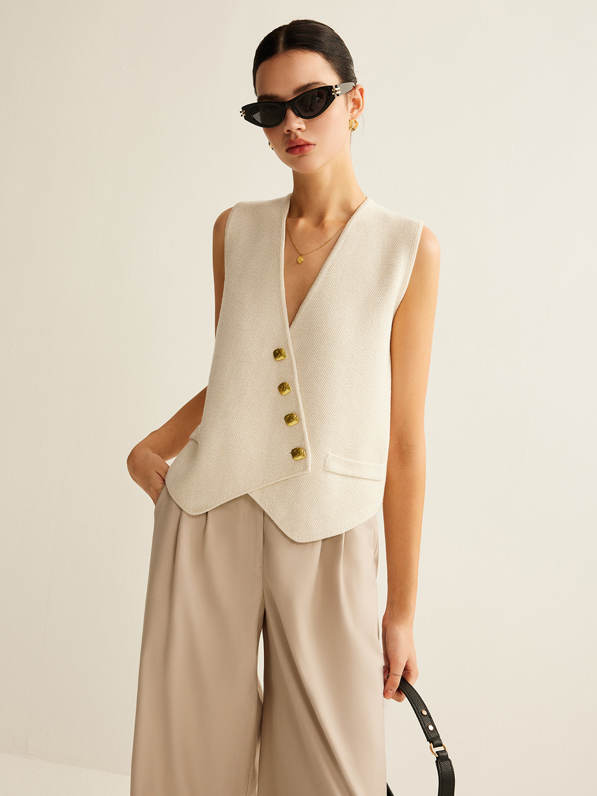 Asymmetrical Button Sweater Vest